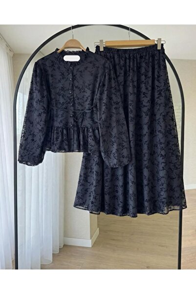 MY QILAM Women's Two-Piece Suit with Hijab Skirt Flok B Printed D Lace Detail...