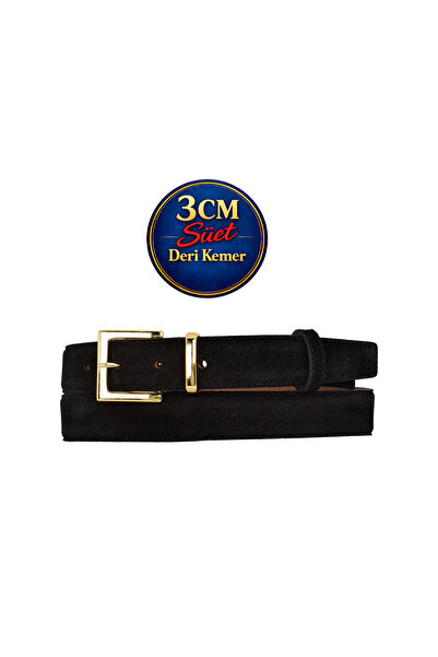 GoDeri Prava koža , 3 cm zlatno odelo Sa kopčom , crno Antilop , prošiveno kl...