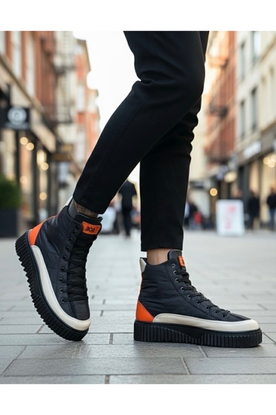 pabucmarketi Lace-Up Parachute Fabric Orange Detailed Men's Sports Boots Blac...