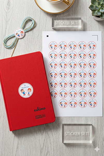 Eshimo İyi Bayramlar Temalı Çocuk Figürlü Yuvarlak Sticker Seti - 34 Adet