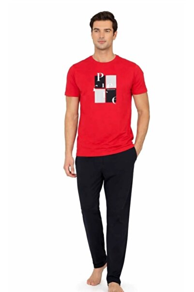 Pierre Cardin Men's Short Sleeve Crew Neck Combed Cotton Pajama Set