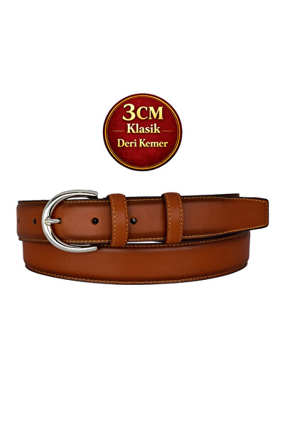 GoDeri piele naturală , 3 cm Culoare argintie cu cataramă , Maro, Cusut clasi...