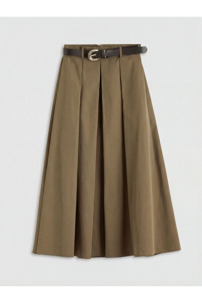 LC Waikiki Peak New Season Belted Waist Poplin Pleated Skirt