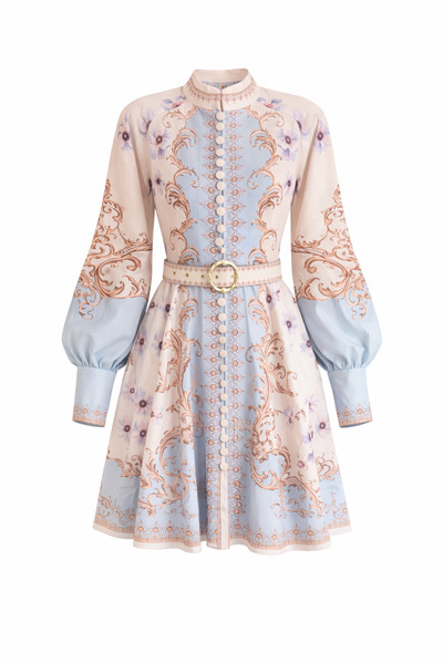 HAZELANNA Ψηφιακή εκτύπωση Μπλε λινό φόρεμα