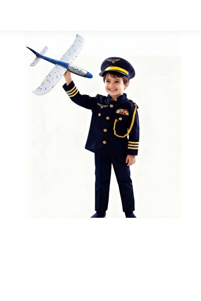 Stor Küçük Kaptan Pilot Kostümü - Aerodinamik Uçak Hediyeli!