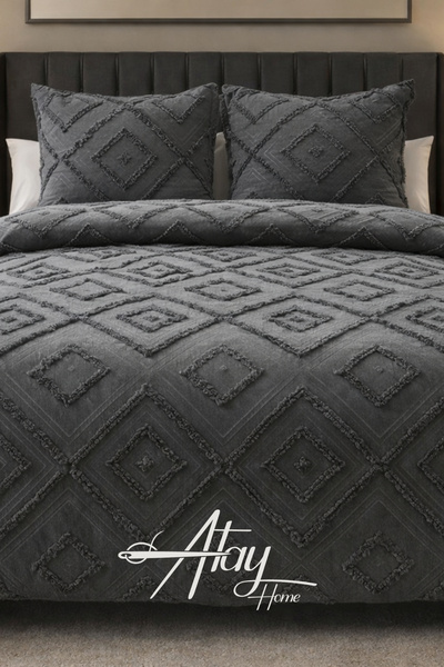 Atay Home Julia Koyu Antrasit İskandinav Çift Kişilik Yatak Örtüsü 240×250 cm...