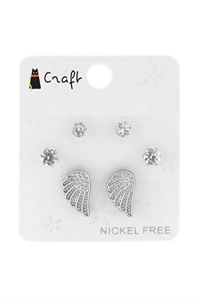 Hsc bilişim Gümüş Renk 6'Li Melek Kanadi Taşli Küpe Seti