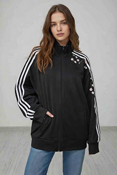 Köstebek Sakura Embroidered Trendy Zippered Streetwear Cardigan