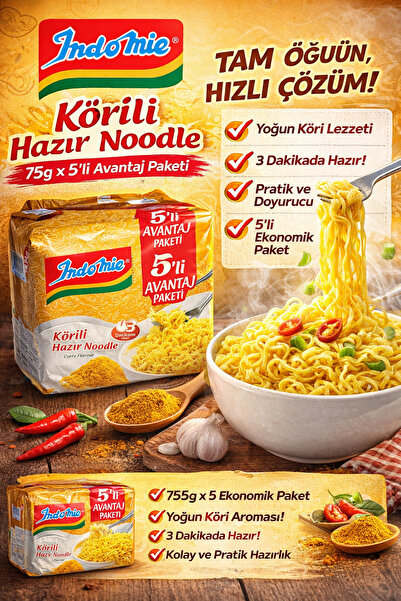 İndomie Körili Hazır Noodle 75g x 5’li Avantaj Paketi – 3 Dakikada Hazır