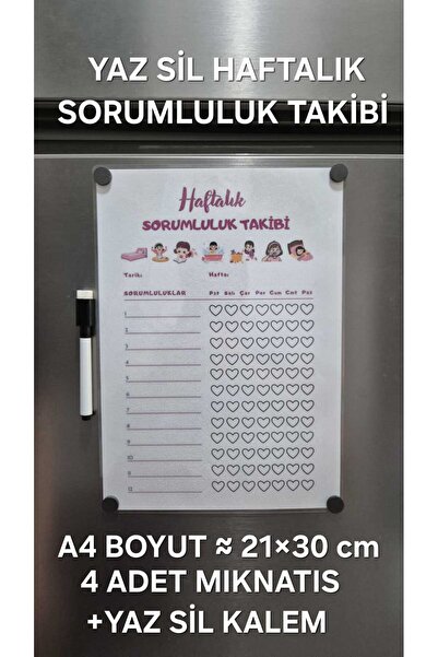 URDE Kız Çocuk Magnetli Yaz Sil Alışkanlık Sorumluluk Takip Planlayıcı Tablos...