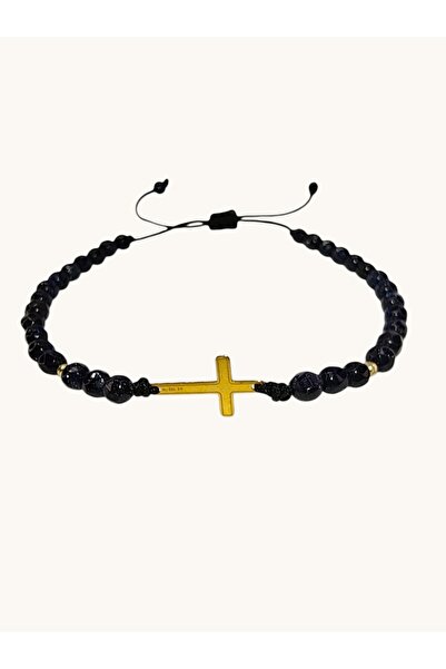 Zephyrs Bijoux Bracelet on string with 8K gold cross, 2 8K gold balls and Sun...