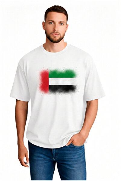 sngl تي شيرت رجالي كبير الحجم بأكمام قصيرة مزين بعلم الإمارات العربية المتحدة...