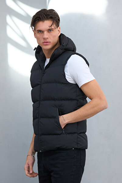 Bossago New Season Waterproof Hooded Black Men's Puffer Vest