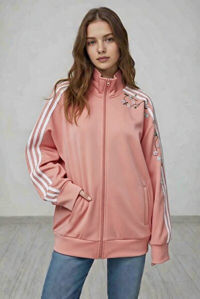 Köstebek Sakura Embroidered Trendy Zippered Streetwear Cardigan