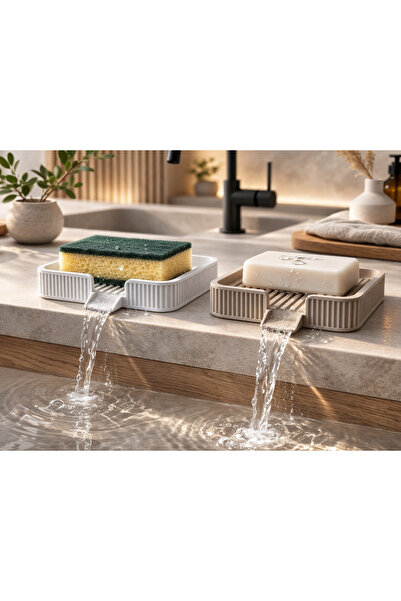 Baskify حامل الصابون والإسفنج مع نظام تصريف - منظم حوض الغسيل بتقنية الطباعة ...