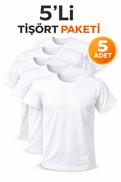 VASK 5-Piece Men's Basic T-Shirt Set – Cotton Regular Fit Casual Comfortable ...