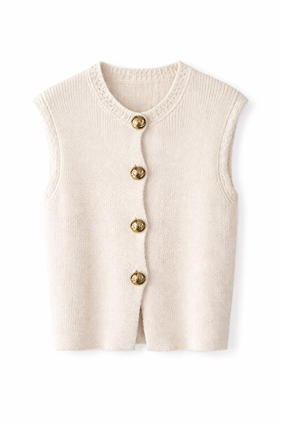 HAZELANNA Prsluk od ecru pletiva sa zlatnim dugmićima