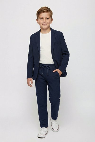 Merdia Boy's Linen Look Suit (Jacket, T-Shirt and Trousers with Elastic Waistband) Navy Blue