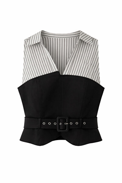 HAZELANNA Bluză tip cămașă cu aspect de corset, pachet de curea