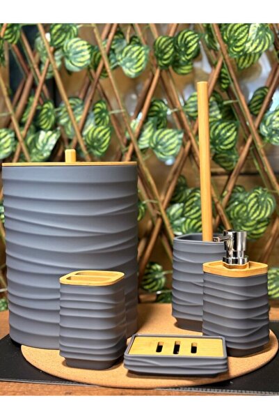 VADİ HOME Olivia Max Acrylic Bamboo 5-Piece Modern Bathroom Set