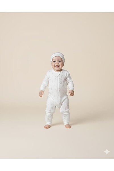 KapsülBebek Baby Girl Jumpsuit Set – Floral Print , Zippered - 100% Organic C...