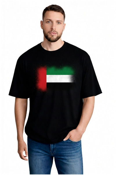 sngl تي شيرت رجالي كبير الحجم بأكمام قصيرة مزين بعلم الإمارات العربية المتحدة...
