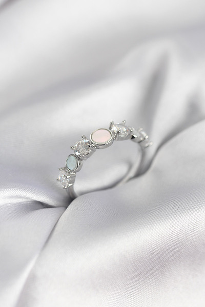 Angel Of Life Silver Color Minimal Plate and Zircon Stone Women's Ring - Tj-B...