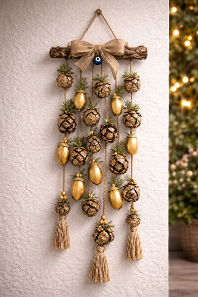 Marrone Meşe Palamutu Ve Selvi Kozalağı Duvar Dekoru 50 cm