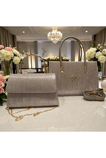 ZİVORA Women's Black Glittery Handmade and Shoulder Bag 2-Piece Set - Evening...