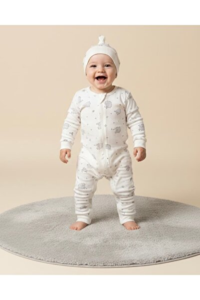 KapsülBebek Kuzulu Baby Romper – Cross Zipper - 100% Organic Cotton