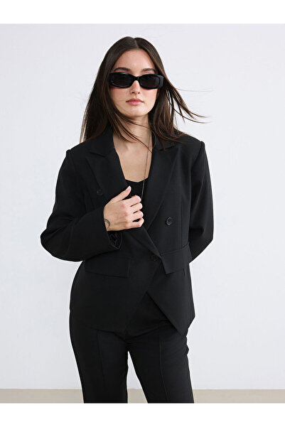 LC Waikiki Soulife Siyah Petite Kruvaze Yaka Kadın Blazer Ceket