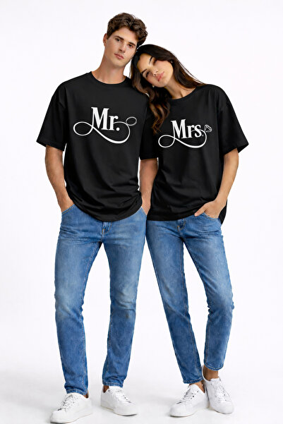 NEVERMIND Evgili Kombini Mr Mrs Ring Detailed Couple T-Shirt Engagement Promi...