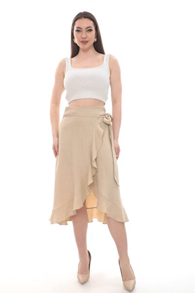 Brillo Tie-Detail Ruffled Short Sofia Linen Skirt