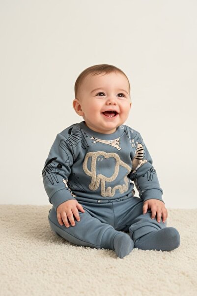 Patriko Baby Boy New Season Combed Cotton Fabric Elephant Embroidered Top and...