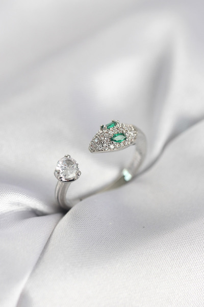 Angel Of Life Snake Model Zircon Stone Silver Color Women's Ring - Tj-Byk4079