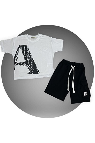sinmm Μπλουζάκι για αγόρια A με τύπωμα - Σορτς 2τμχ Σετ πάνω-κάτω (Μαύρο)