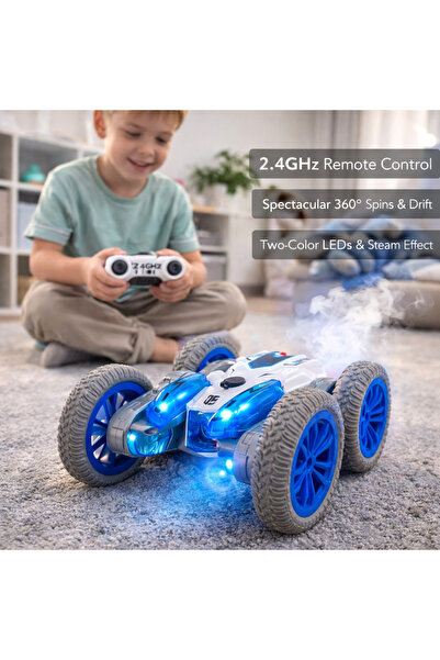 LEAN RC remote control stunt car with smoke lights drift 360° blue