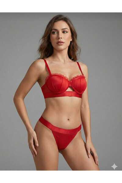 Bella İstiridye Model Destekli Dolgulu Tül Detay Sütyen Takımı