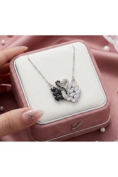 staınless steel Siyah & Beyaz Kuğu Kolye