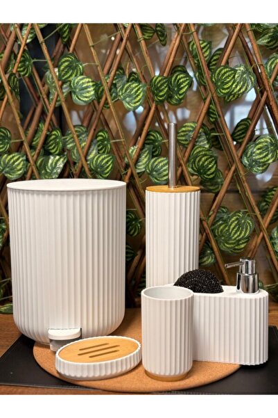 VADİ HOME Olivia Max Line Model Acrylic White 5-Piece Bathroom Set