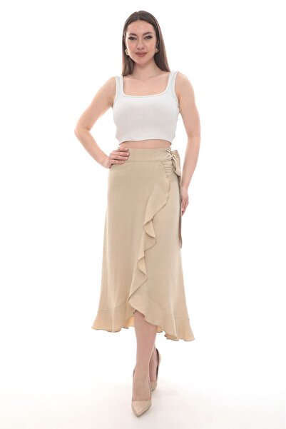 Brillo Tie-Detail Ruffled Long Sofia Linen Skirt