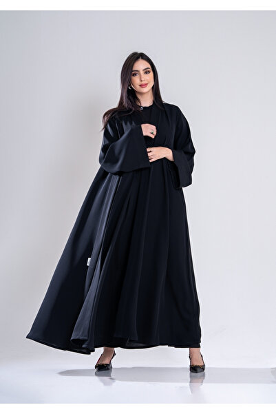 Al Afnan Boutique Elegant abaya made of deep black royal crepe fabric with tw...