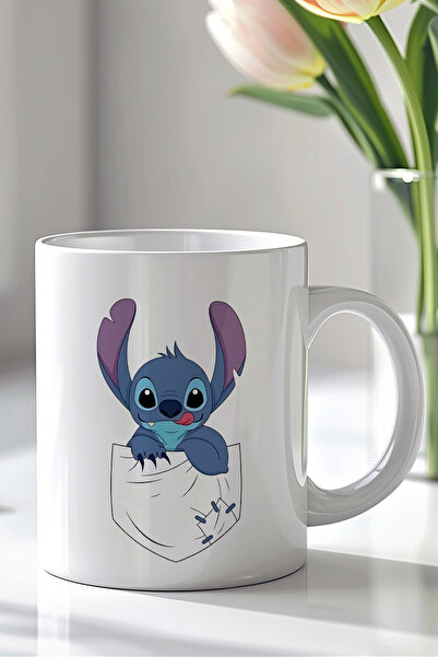 YasBey DESIGN Stitch Tasarımlı 330ml Baskılı Beyaz Seramik Kupa Bardak