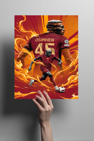 Metalino Victor Osimhen Tasarım Metal Poster – Sarı Kırmızı Dekoratif Tarafta...