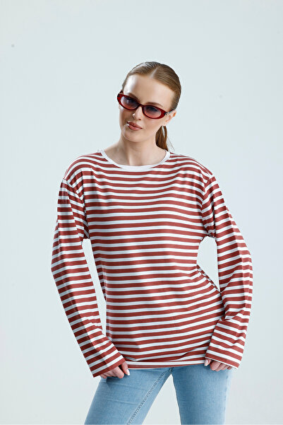 Rawanda Kadın Çizgili Uzun Kol Tişört