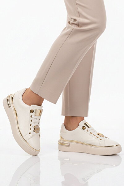 Aspor Beyaz Bağcıklı Taş İşlemeli Kadın Sneaker