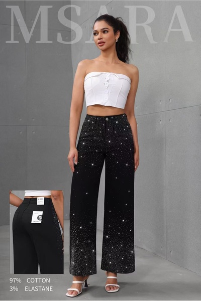 DENRA Μαύρο τζιν με φαρδιά μπατζάκια και γκλίτερ