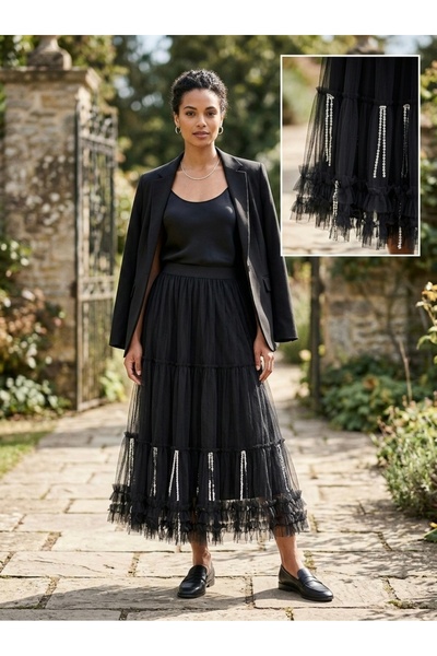 Rabiossa Women's Sequin Embroidered t Tulle Skirt