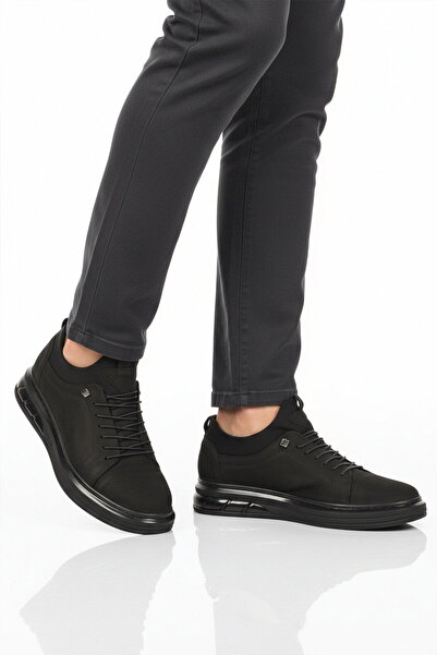 Aspor Black Nubuck Genuine Leather Men's Casual Shoes