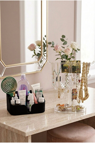Higienox Olivia Siyah and Träd 2-Piece Makeup Organizer and Accessory Stand Set